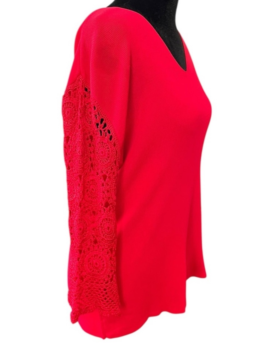 Joseph A XL Red Crochet Bell Sleeve Sweater Tunic Boho Y2K